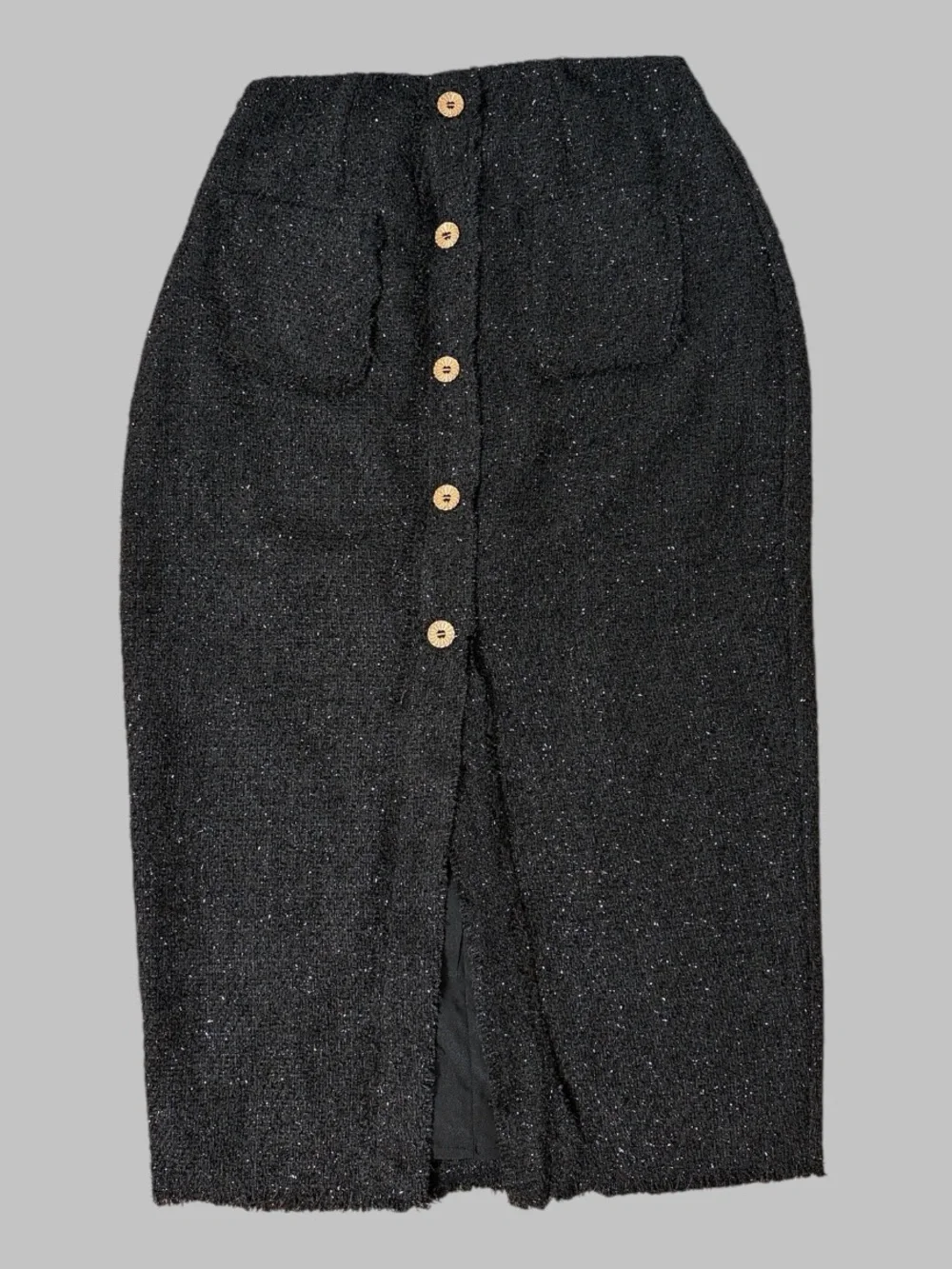 Tuckernuck Pomander Place Black Metallic Tweed Midi Skirt - Picture 3 of 9
